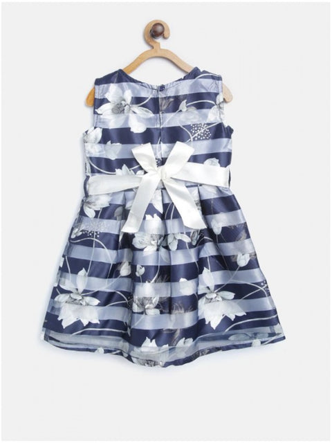 Generic Girl's Polyester Striped Sleeveless Dress (Navy Blue)