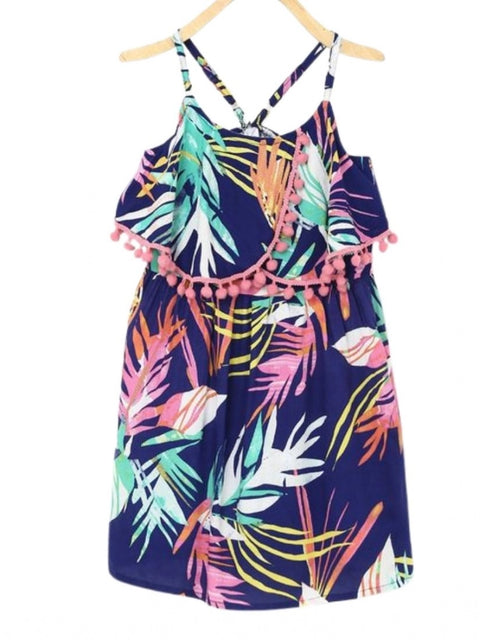 Generic Girl's Rayon Printed Shoulder Straps Dress (Navy Blue)