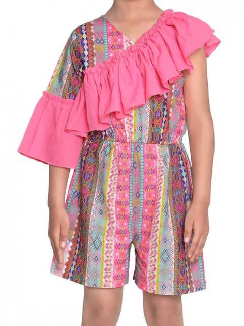 Generic Girl's Cotton & Polyester Printed 3/4th Sleeves Dress (Pink)