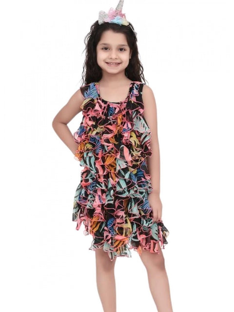 Generic Girl's Chiffon Ruffled Sleeveless Dress (Black)