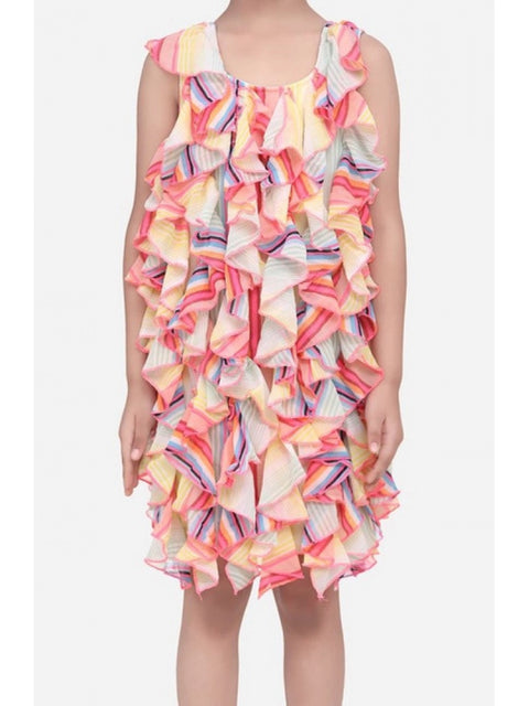 Generic Girl's Chiffon Ruffled Sleeveless Dress (Multicolor)