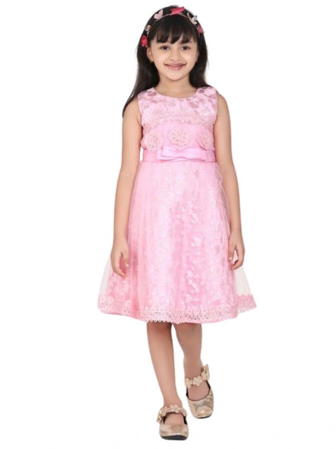 Generic Girl's Net Embroidered Sleeveless Dress (Pink)