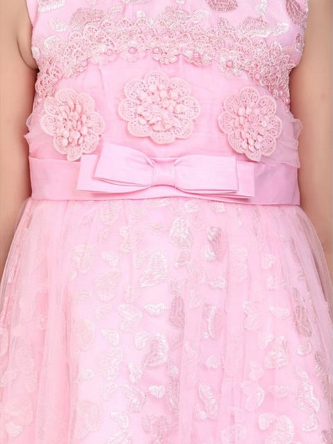 Generic Girl's Net Embroidered Sleeveless Dress (Pink)