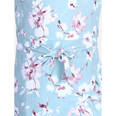 Generic Girl's Polyester Crepe Floral Bell Sleeve Dress (Turquoise Blue)