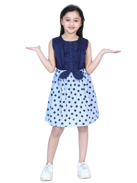Generic Girl's Denim Polka Sleeveless Dress (Blue)
