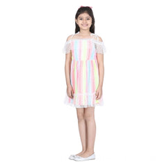 Generic Girl's Polyester Self Design Cold Shoulder Dress (Multicolor)