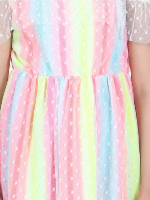 Generic Girl's Polyester Self Design Cold Shoulder Dress (Multicolor)