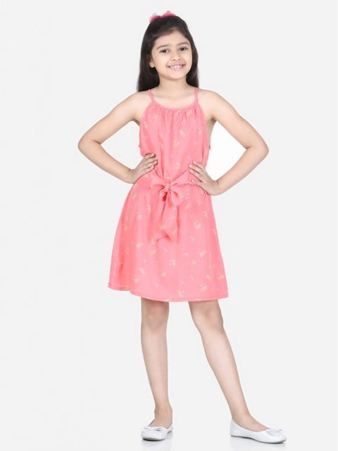Generic Girl's Polyester Floral Short Sleeve Dress (Coral)