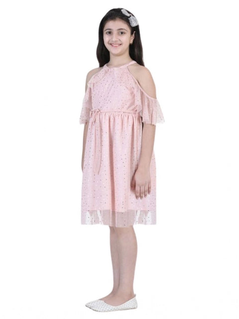 Generic Girl's Net Printed Sleeveless Dress (Blush Pink)