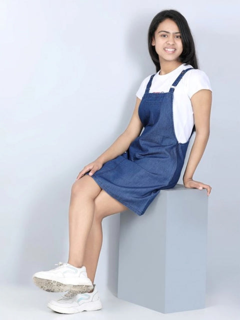 Generic Girl's Denim Solid Sleeveless Dress (Blue)