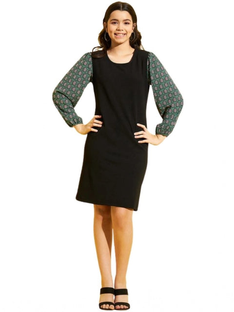 Generic Girl's Polyester Lycra Printed Sleeveless Dress (Green-Black)