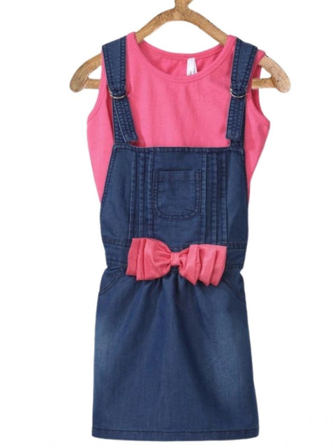 Generic Girl's Denim & Cotton Bow Sleeveless Dungaree (Pink)