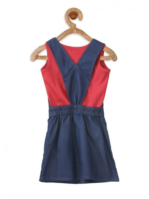 Generic Girl's Denim & Cotton Bow Sleeveless Dungaree (Red)