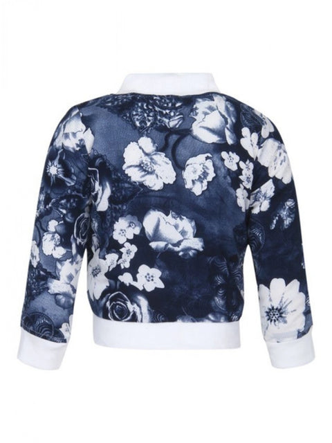 Generic Girl's Polyester Printed Long Sleeves Bomber Jacket (White-Blue)