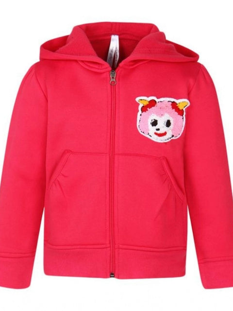 Generic Girl's Fleece Printed Long Sleeves Hoodie Jacket (Magenta)