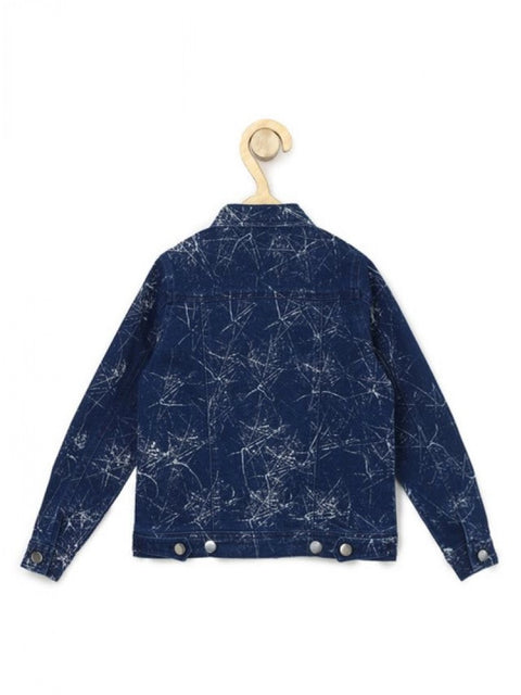 Generic Girl's Denim Washed Flutter Jacket with Crinkle (Blue)