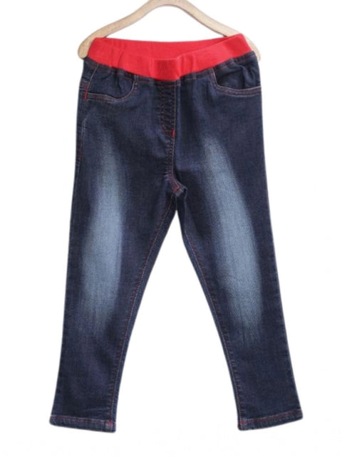 Generic Girl's Denim Ribbed Elasticated Jeans (Red-Blue)