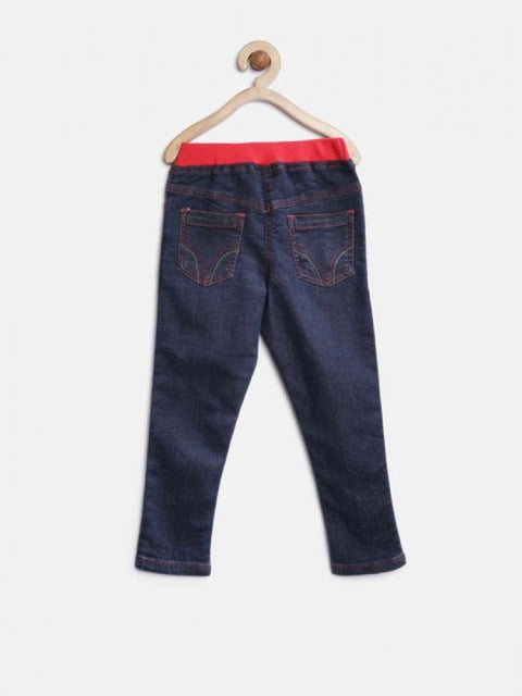 Generic Girl's Denim Ribbed Elasticated Jeans (Red-Blue)