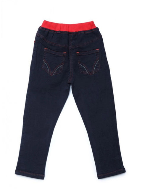 Generic Girl's Denim Ribbed Elasticated Jeans (Black)