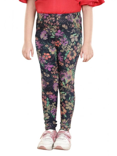 Generic Girl's Cotton Lycra Floral Elasticated Jeggings (Multicolor)