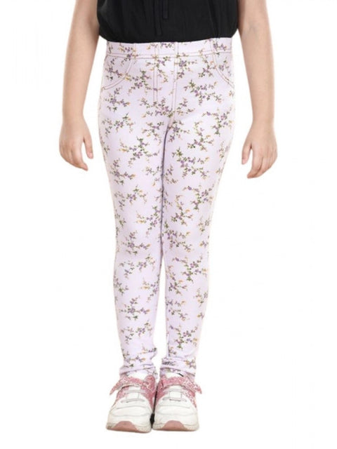 Generic Girl's Cotton Lycra Floral Elasticated Jeggings (Multicolor)