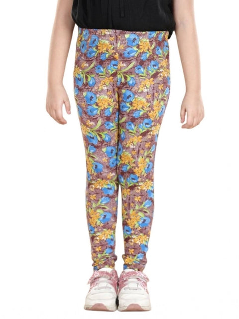 Generic Girl's Cotton Lycra Floral Elasticated Jeggings (Multicolor)