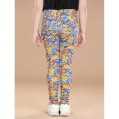 Generic Girl's Cotton Lycra Floral Elasticated Jeggings (Multicolor)