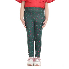 Generic Girl's Cotton Lycra Floral Elasticated Jeggings (Bottle Green)
