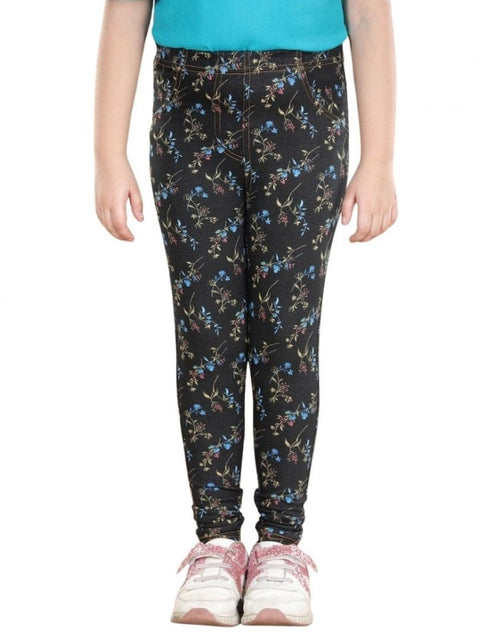 Generic Girl's Cotton Lycra Floral Elasticated Jeggings (Multicolor)