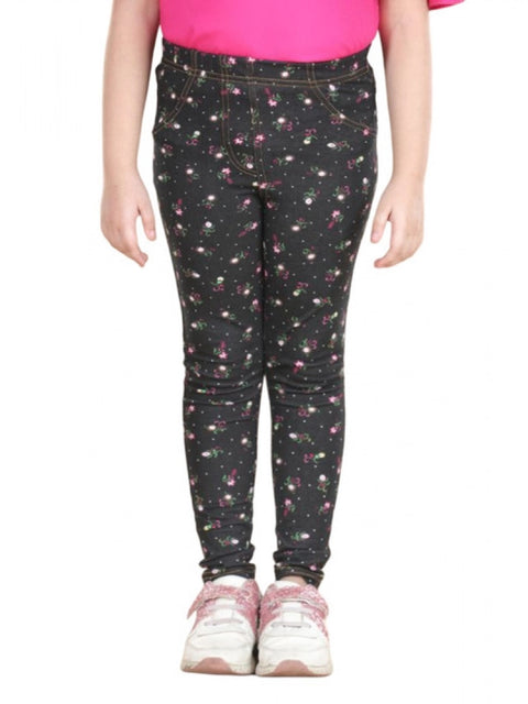 Generic Girl's Cotton Lycra Floral Elasticated Jeggings (Multicolor)