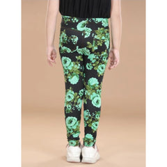 Generic Girl's Cotton Lycra Floral Elasticated Jeggings (Black-Green)