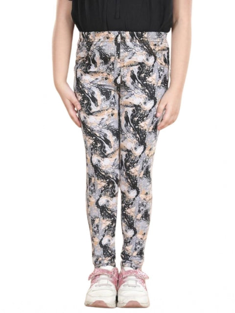 Generic Girl's Cotton Lycra Floral Elasticated Jeggings (Multicolor)