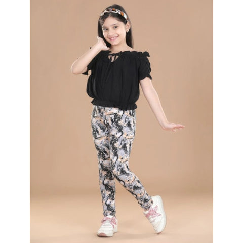Generic Girl's Cotton Lycra Floral Elasticated Jeggings (Multicolor)