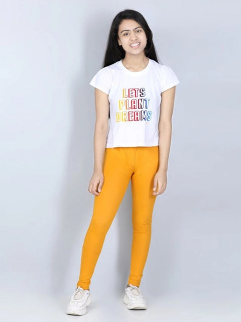 Generic Girl's Cotton Lycra Solid Elasticated Jeggings (Mustard)