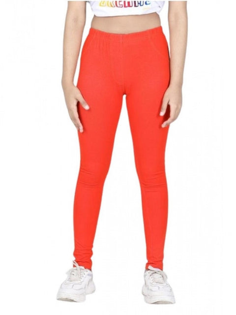Generic Girl's Cotton Lycra Solid Elasticated Jeggings (Orange)