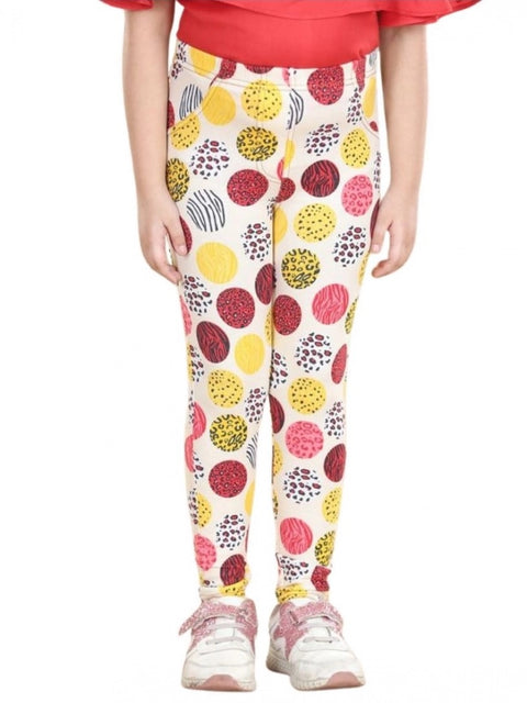 Generic Girl's Cotton Lycra Floral Elasticated Jeggings (Multicolor)