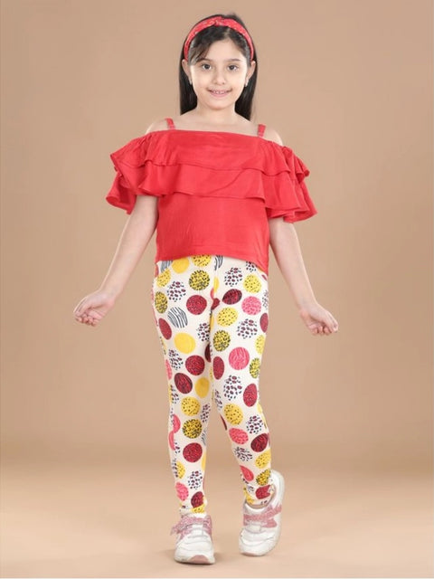 Generic Girl's Cotton Lycra Floral Elasticated Jeggings (Multicolor)