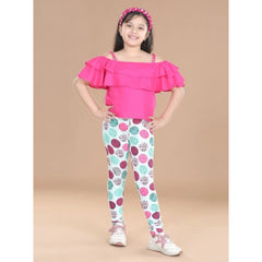 Generic Girl's Cotton Lycra Floral Elasticated Jeggings (Multicolor)