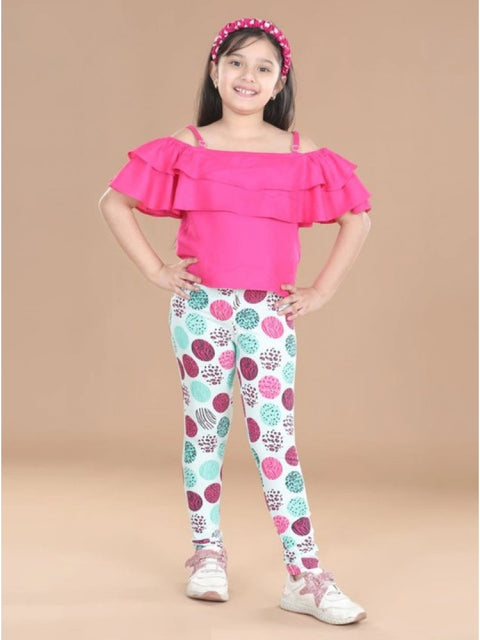 Generic Girl's Cotton Lycra Floral Elasticated Jeggings (Multicolor)