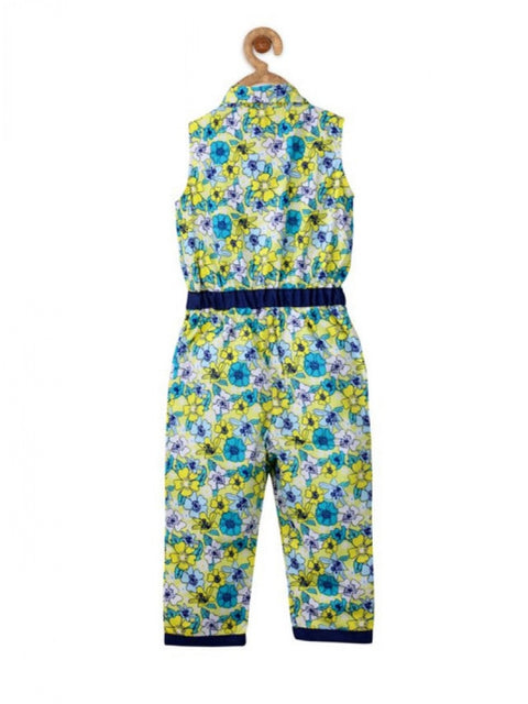 Generic Girl's Cotton Floral Sleeveless Jumpsuit (Yellow)