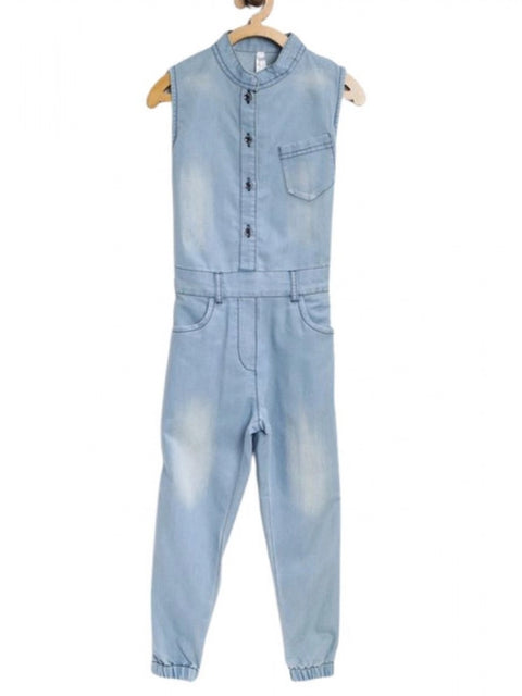 Generic Girl's Denim Embellished Sleeveless Jumpsuit (Blue)