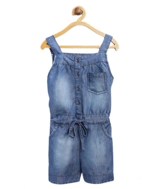 Generic Girl's Denim Embroidered Sleeveless Jumpsuit (Blue)