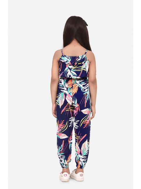 Generic Girl's Rayon Printed Sleeveless Jumpsuit (Blue-Multicolor)