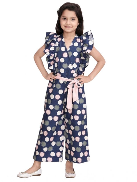Generic Girl's Rayon Polka Flutter Jumpsuit (Multicolor)