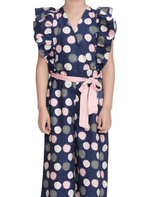 Generic Girl's Rayon Polka Flutter Jumpsuit (Multicolor)
