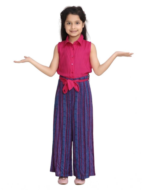 Generic Girl's Rayon Colour Block Sleeveless Jumpsuit (Pink-Blue)