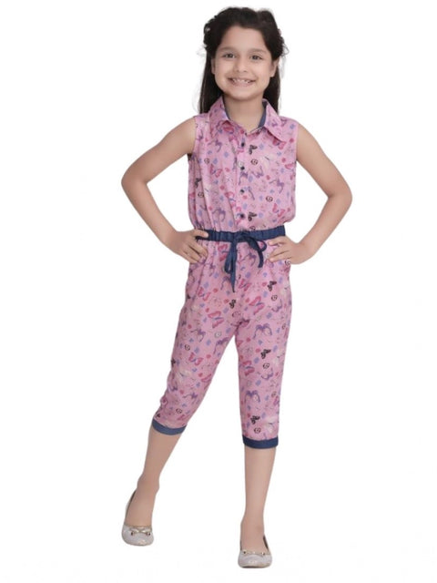 Generic Girl's Cotton Printed Sleeveless Jumpsuit (Pink)