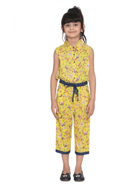 Generic Girl's Cotton Printed Sleeveless Jumpsuit (Yellow)
