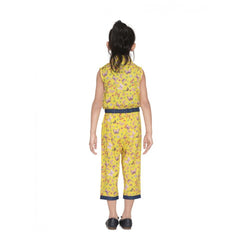 Generic Girl's Cotton Printed Sleeveless Jumpsuit (Yellow)