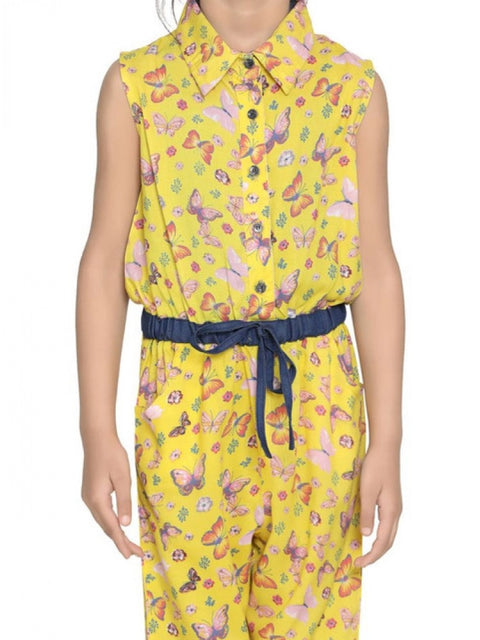 Generic Girl's Cotton Printed Sleeveless Jumpsuit (Yellow)